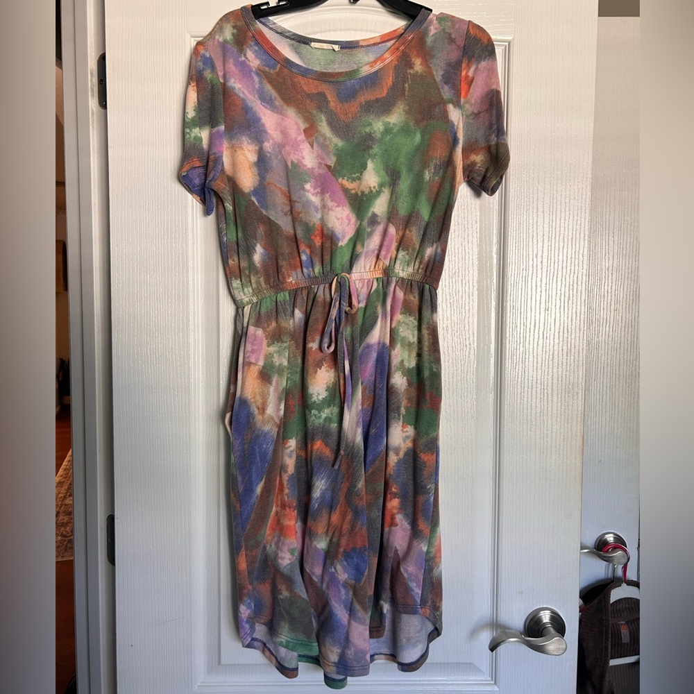 ODDY Multicolor Abstract Midi Dress with Drawstring Waist